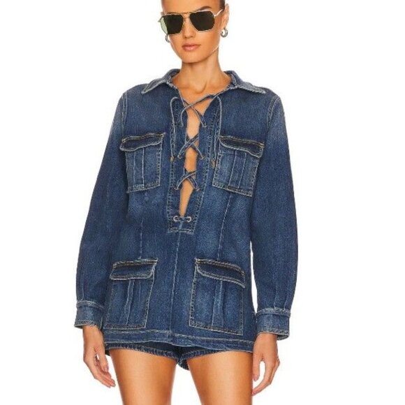 Nili Lotan Monique Lace-Up Denim Top Size Medium - Picture 1 of 10